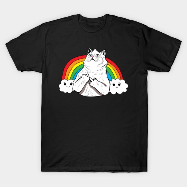 Fluff Off Rainbow Cat T-Shirt by Barnyardy